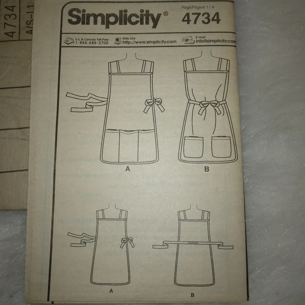 SIMPLICITY 4734 sz S-M-L Misses Apron With Full Front And Back Coverage &Pockets